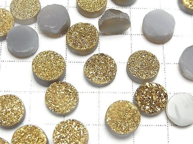 [Video] Druzy Agate Round Cabochon 10x10mm Gold Plated 3pcs