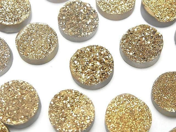 [Video] Druzy Agate Round Cabochon 12x12mm Gold Plated 2pcs