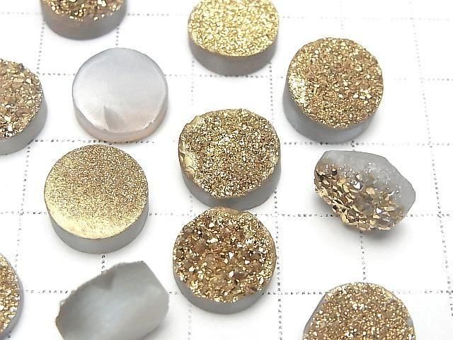 [Video] Druzy Agate Round Cabochon 12x12mm Gold Plated 2pcs