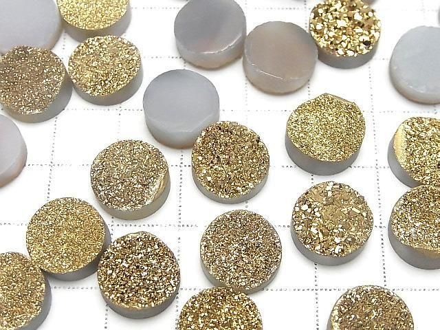 [Video] Druzy Agate Round Cabochon 12x12mm Gold Plated 2pcs