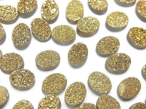 [Video] Druzy Agate Oval Cabochon 8x6mm Gold Plated 4pcs