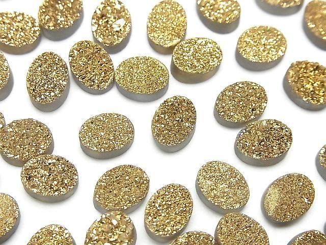 [Video] Druzy Agate Oval Cabochon 8x6mm Gold Plated 4pcs