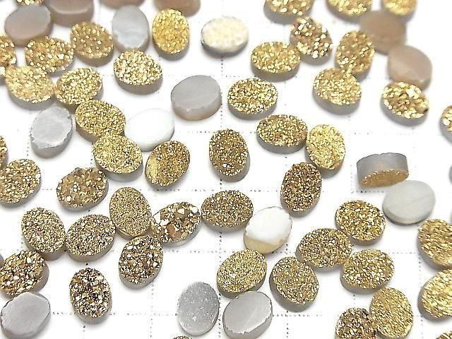 [Video] Druzy Agate Oval Cabochon 8x6mm Gold Plated 4pcs