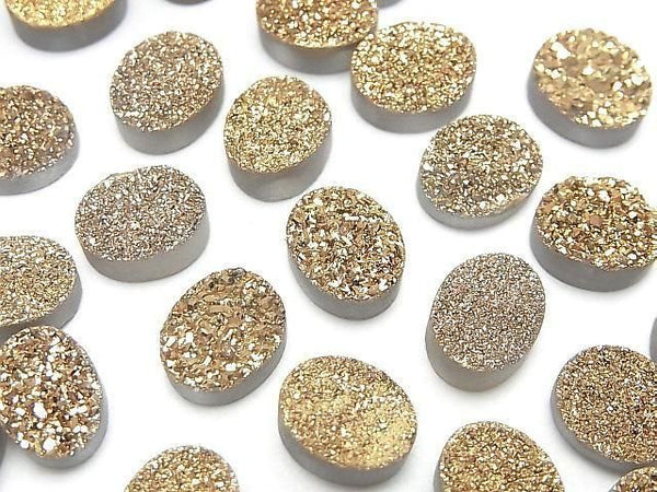 [Video] Druzy Agate Oval Cabochon 10x8mm Gold Plated 3pcs