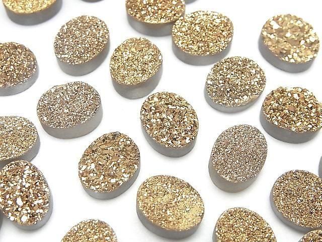 [Video] Druzy Agate Oval Cabochon 10x8mm Gold Plated 3pcs
