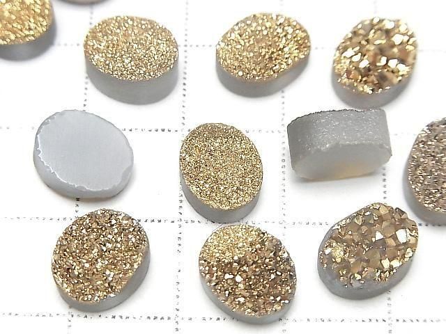 [Video] Druzy Agate Oval Cabochon 10x8mm Gold Plated 3pcs