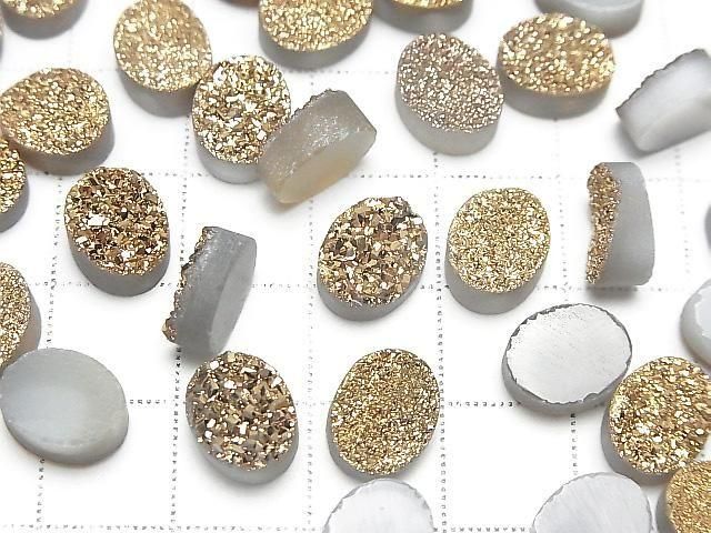 [Video] Druzy Agate Oval Cabochon 10x8mm Gold Plated 3pcs