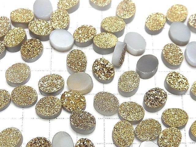 [Video] Druzy Agate Oval Cabochon 10x8mm Gold Plated 3pcs