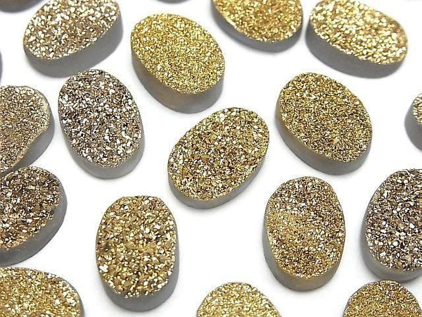 [Video] Druzy Agate Oval Cabochon 14x10mm Gold Plated 2pcs