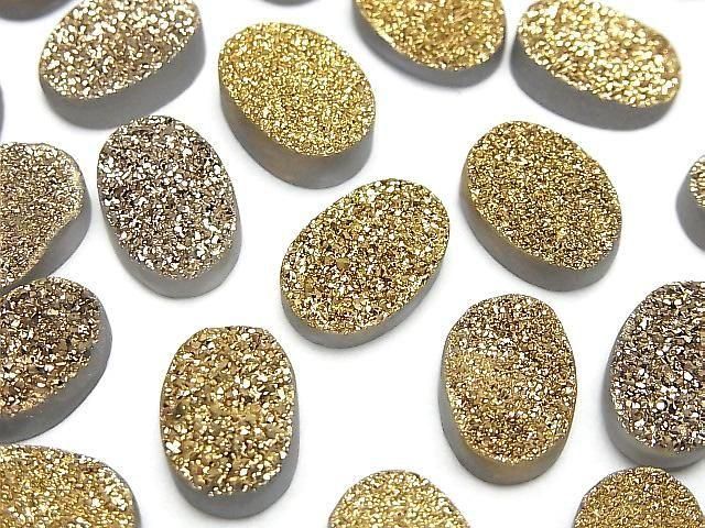 [Video] Druzy Agate Oval Cabochon 14x10mm Gold Plated 2pcs
