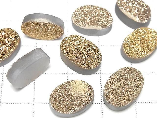 [Video] Druzy Agate Oval Cabochon 14x10mm Gold Plated 2pcs