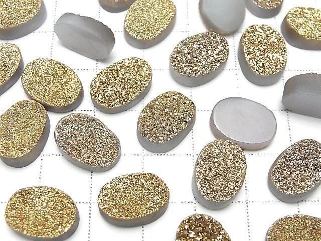 [Video] Druzy Agate Oval Cabochon 14x10mm Gold Plated 2pcs