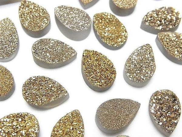 [Video] Druzy Agate Pear Shape Cabochon 12x8mm Gold Plated 3pcs