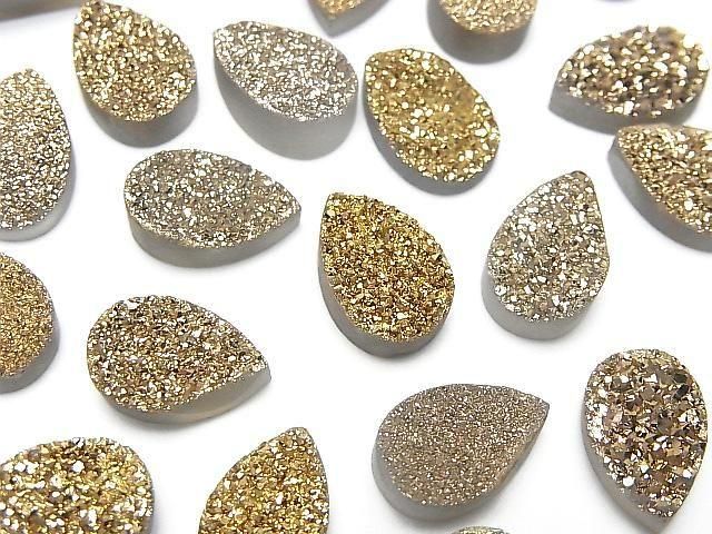 [Video] Druzy Agate Pear Shape Cabochon 12x8mm Gold Plated 3pcs