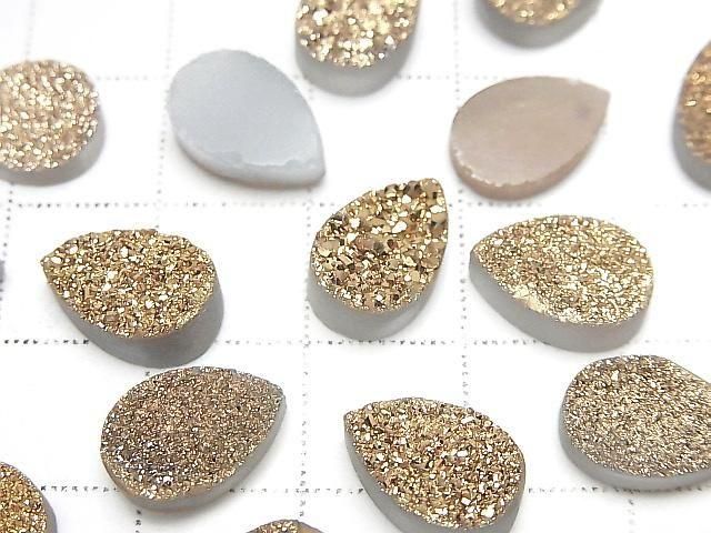 [Video] Druzy Agate Pear Shape Cabochon 12x8mm Gold Plated 3pcs