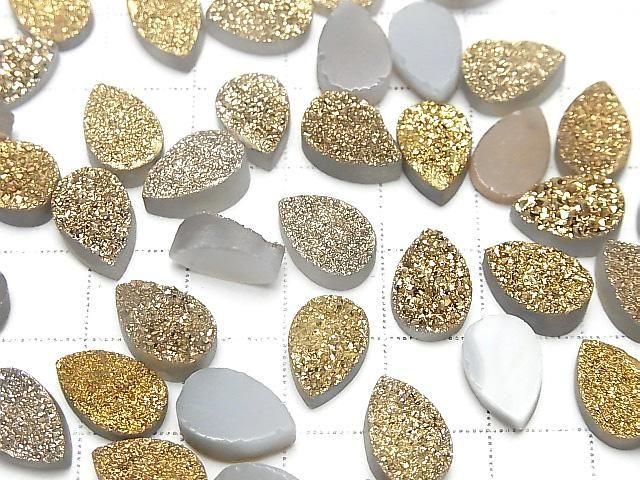 [Video] Druzy Agate Pear Shape Cabochon 12x8mm Gold Plated 3pcs