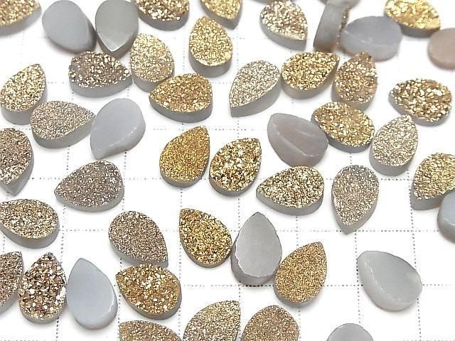 [Video] Druzy Agate Pear Shape Cabochon 12x8mm Gold Plated 3pcs