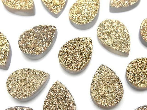 [Video] Druzy Agate Pear Shape Cabochon 14x10mm Gold Plated 2pcs