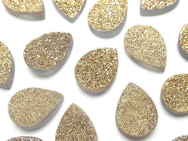 [Video] Druzy Agate Pear Shape Cabochon 14x10mm Gold Plated 2pcs