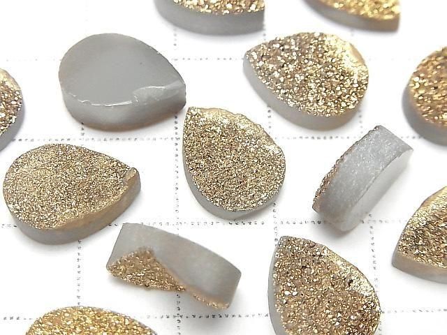 [Video] Druzy Agate Pear Shape Cabochon 14x10mm Gold Plated 2pcs