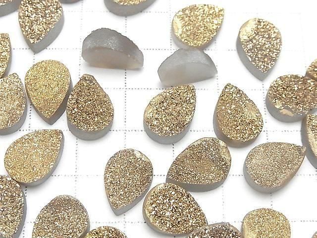 [Video] Druzy Agate Pear Shape Cabochon 14x10mm Gold Plated 2pcs