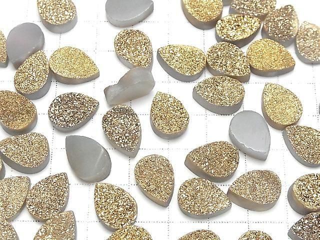 [Video] Druzy Agate Pear Shape Cabochon 14x10mm Gold Plated 2pcs