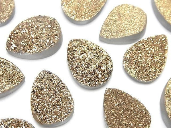 [Video] Druzy Agate Pear Shape Cabochon 18x13mm Gold Plated 1pc