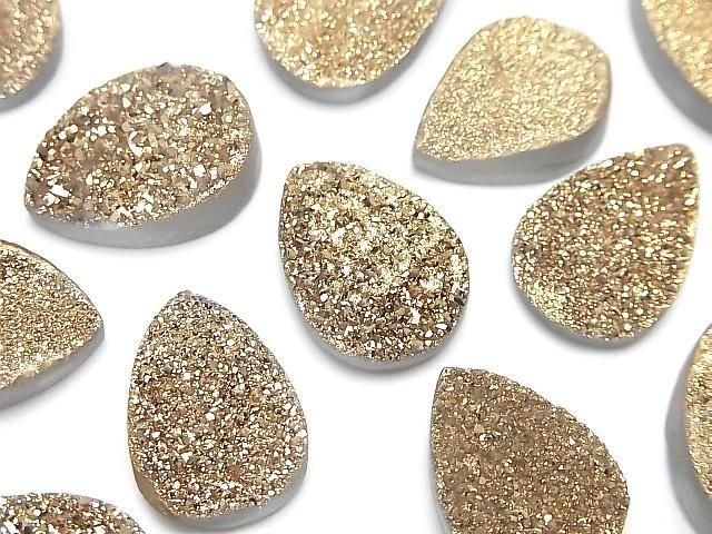 [Video] Druzy Agate Pear Shape Cabochon 18x13mm Gold Plated 1pc