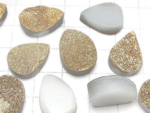 [Video] Druzy Agate Pear Shape Cabochon 18x13mm Gold Plated 1pc