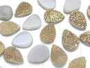 [Video] Druzy Agate Pear Shape Cabochon 18x13mm Gold Plated 1pc