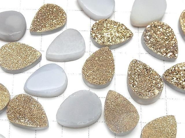 [Video] Druzy Agate Pear Shape Cabochon 18x13mm Gold Plated 1pc