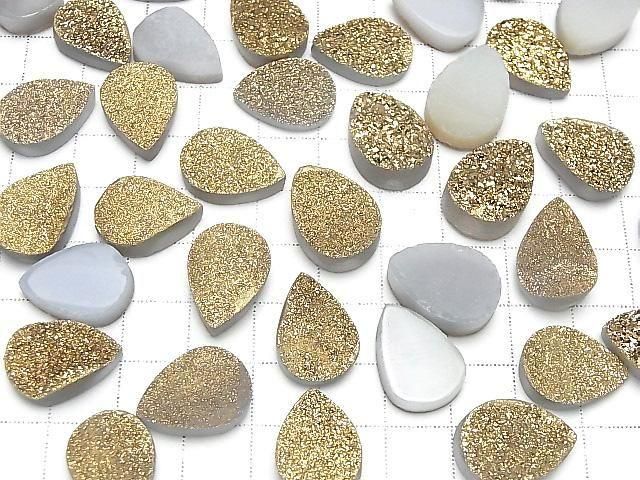 [Video] Druzy Agate Pear Shape Cabochon 18x13mm Gold Plated 1pc