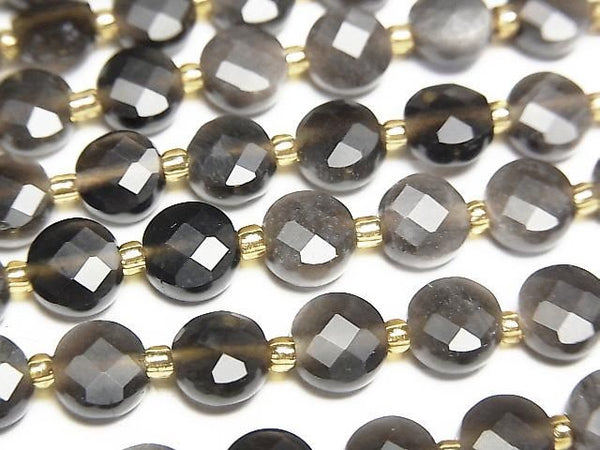 [Video] High Quality! Silver Obsidian AAA- Faceted Coin 6x6x4mm Half or 1strand beads (approx. 15 inches/37 cm)