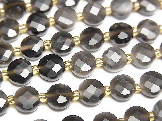 [Video] High Quality! Silver Obsidian AAA- Faceted Coin 6x6x4mm Half or 1strand beads (approx. 15 inches/37 cm)