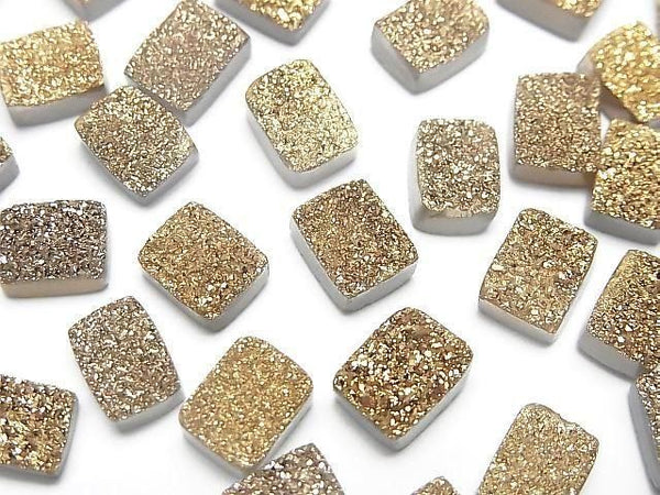 [Video] Druzy Agate Rectangle Cabochon 8x6mm Gold Plated 5pcs