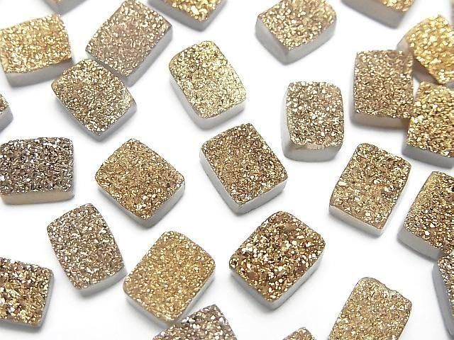 [Video] Druzy Agate Rectangle Cabochon 8x6mm Gold Plated 5pcs