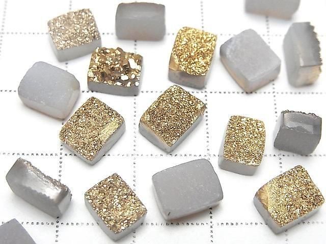 [Video] Druzy Agate Rectangle Cabochon 8x6mm Gold Plated 5pcs