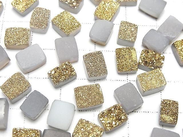[Video] Druzy Agate Rectangle Cabochon 8x6mm Gold Plated 5pcs