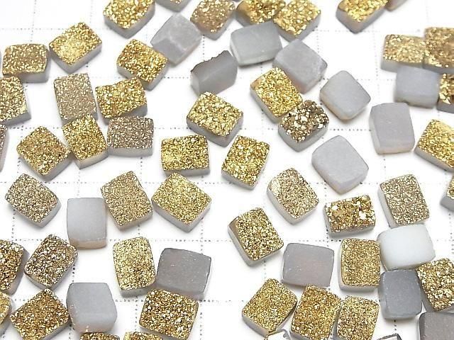 [Video] Druzy Agate Rectangle Cabochon 8x6mm Gold Plated 5pcs