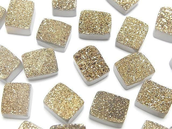 [Video] Druzy Agate Rectangle Cabochon 10x8mm Gold Plated 3pcs