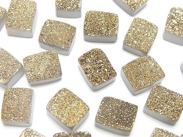[Video] Druzy Agate Rectangle Cabochon 10x8mm Gold Plated 3pcs