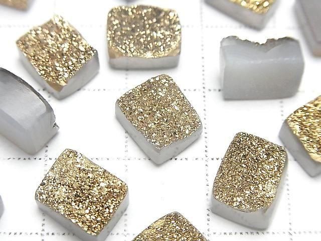 [Video] Druzy Agate Rectangle Cabochon 10x8mm Gold Plated 3pcs