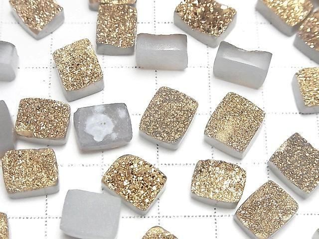 [Video] Druzy Agate Rectangle Cabochon 10x8mm Gold Plated 3pcs
