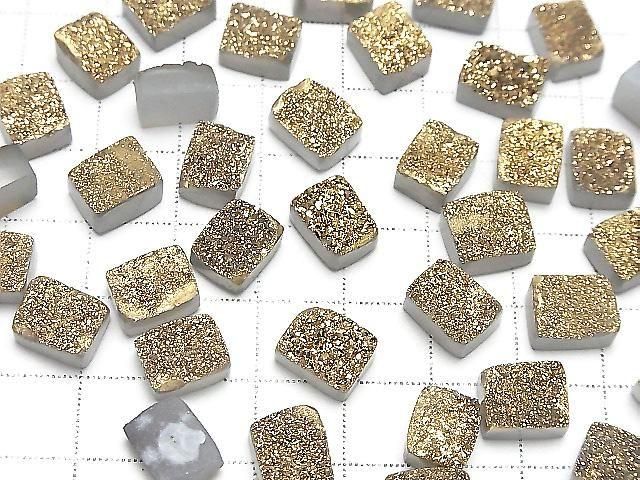 [Video] Druzy Agate Rectangle Cabochon 10x8mm Gold Plated 3pcs