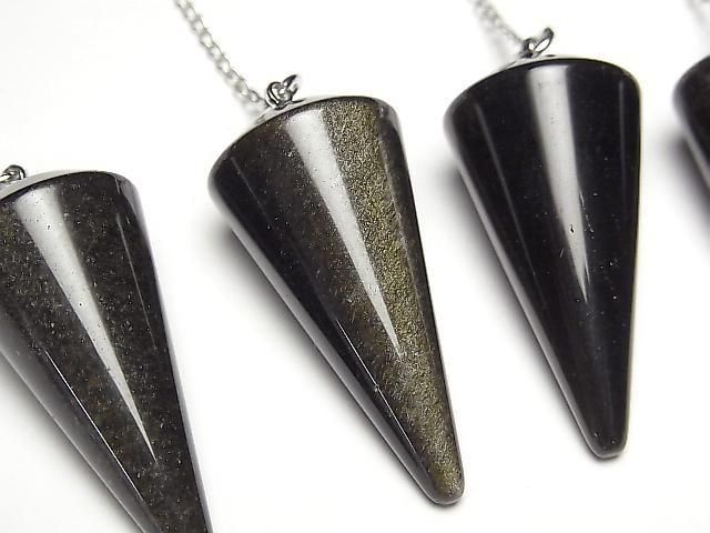 [Video] Golden Obsidian AAA- Pendulum (Smooth) 36x18x18mm with Chain 1pc