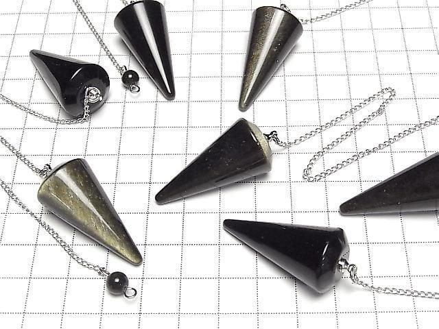 [Video] Golden Obsidian AAA- Pendulum (Smooth) 36x18x18mm with Chain 1pc