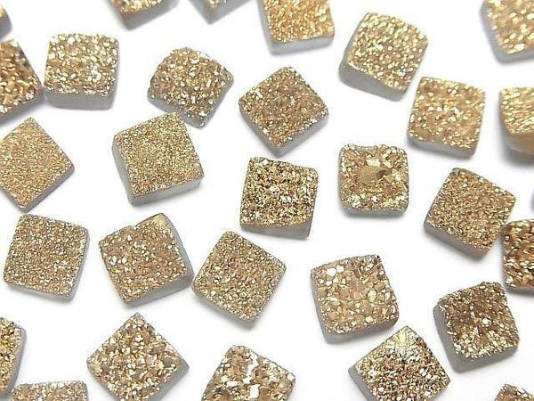 [Video] Druzy Agate Square Cabochon 6x6mm Gold Plated 5pcs