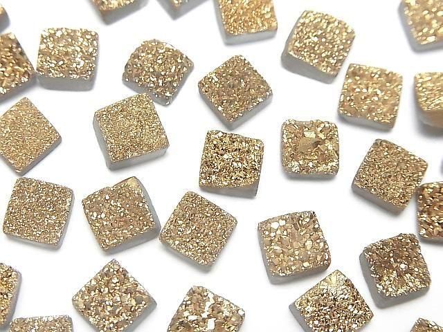 [Video] Druzy Agate Square Cabochon 6x6mm Gold Plated 5pcs