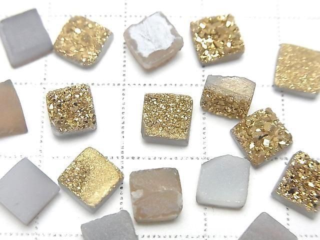 [Video] Druzy Agate Square Cabochon 6x6mm Gold Plated 5pcs