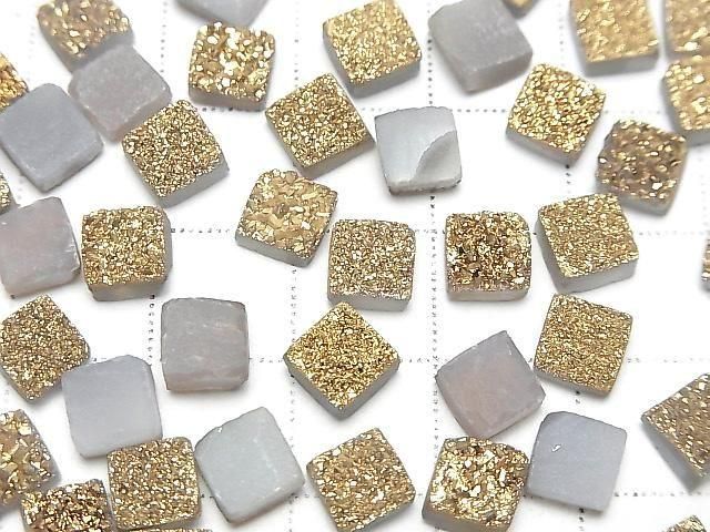 [Video] Druzy Agate Square Cabochon 6x6mm Gold Plated 5pcs